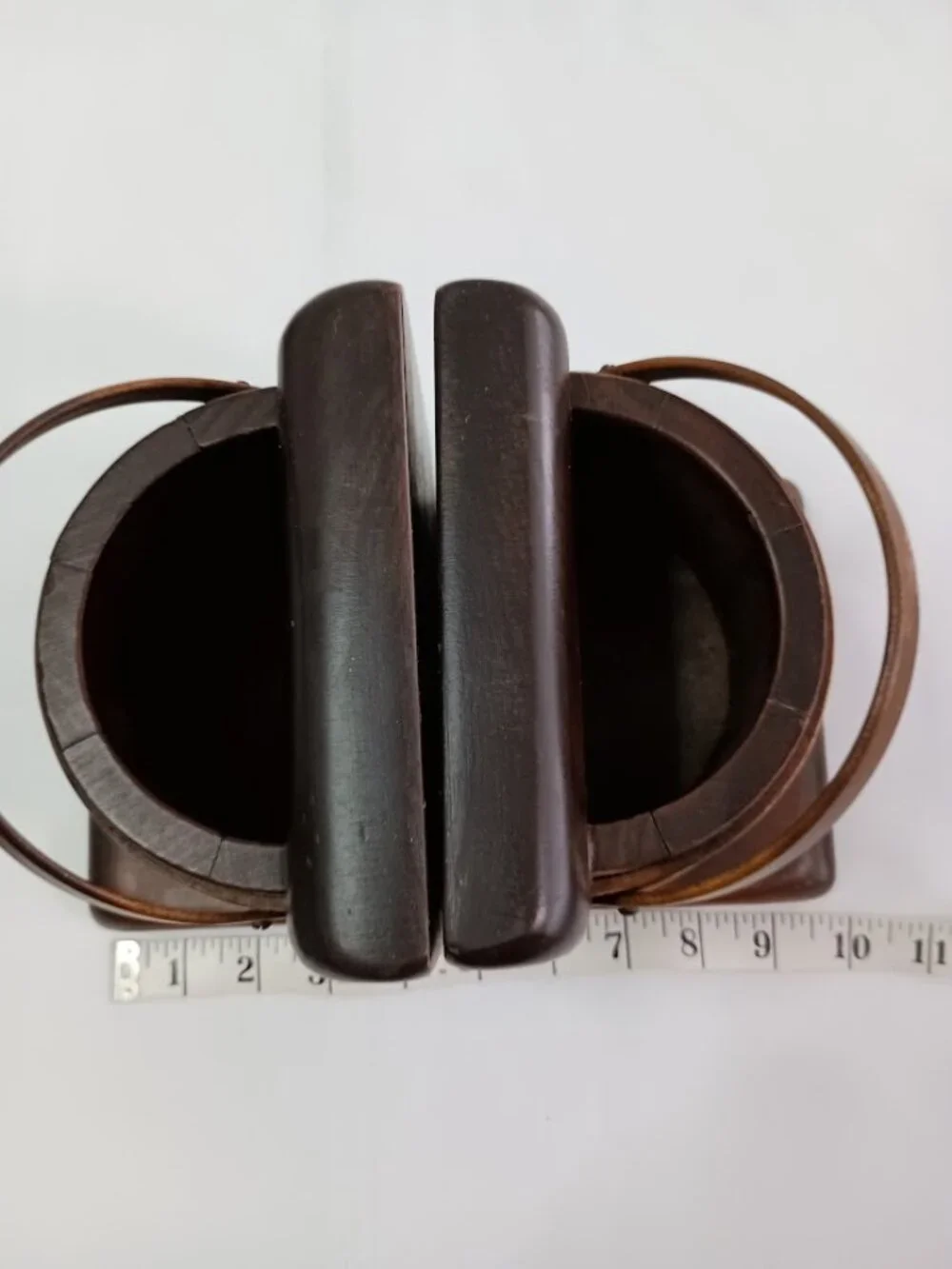 Vintage Wooden Half Bucket Bookends/Vases with Moveable Handles